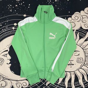 Puma track Jacket Full Zip-Up Vintage Green Womens XS Retro Y2K